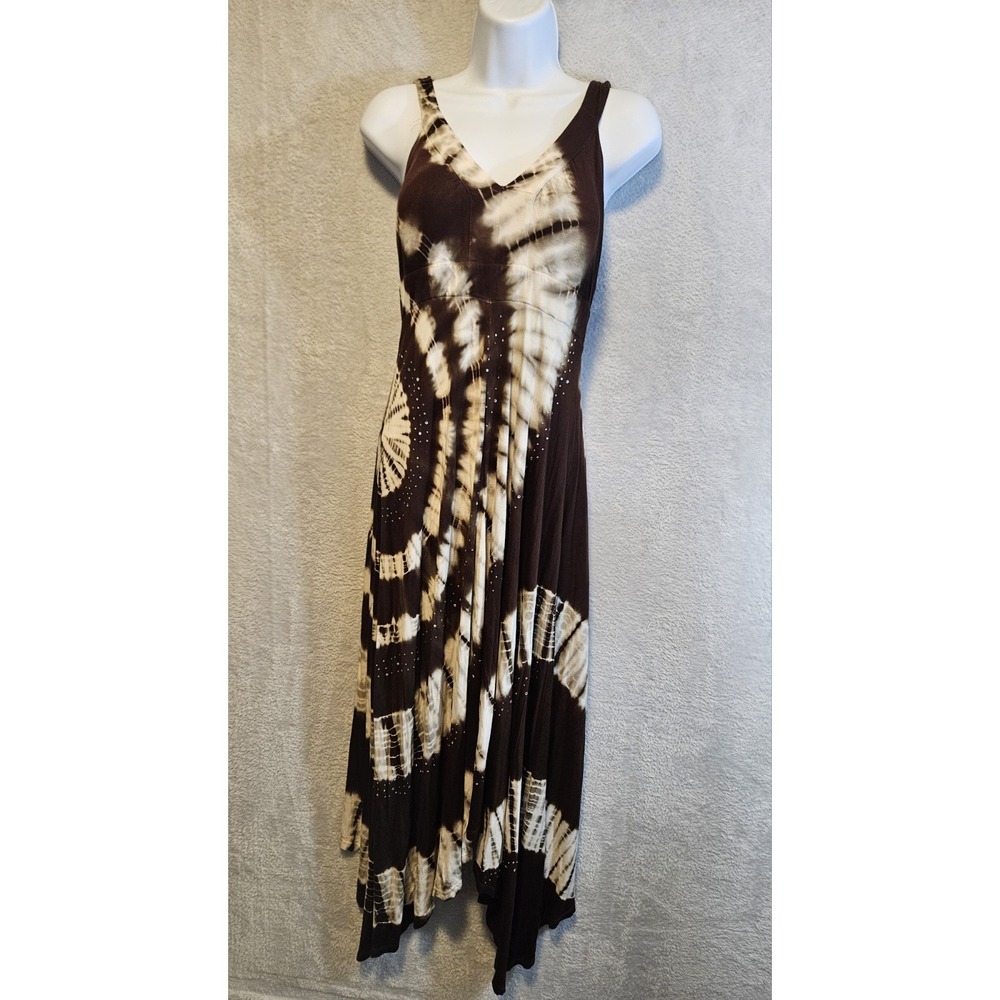 INC Intl Concepts SMALL Maxi Midi Brown Tie-Dye Fairy Studded Grunge Stretch SEE
